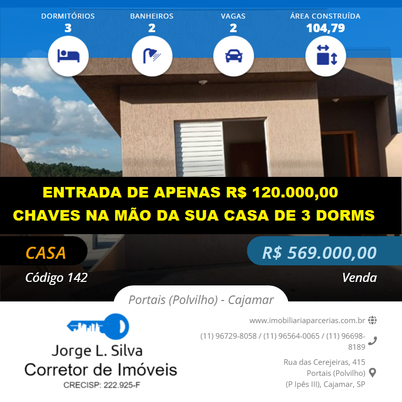 #142 - Casa para Venda em Cajamar - SP