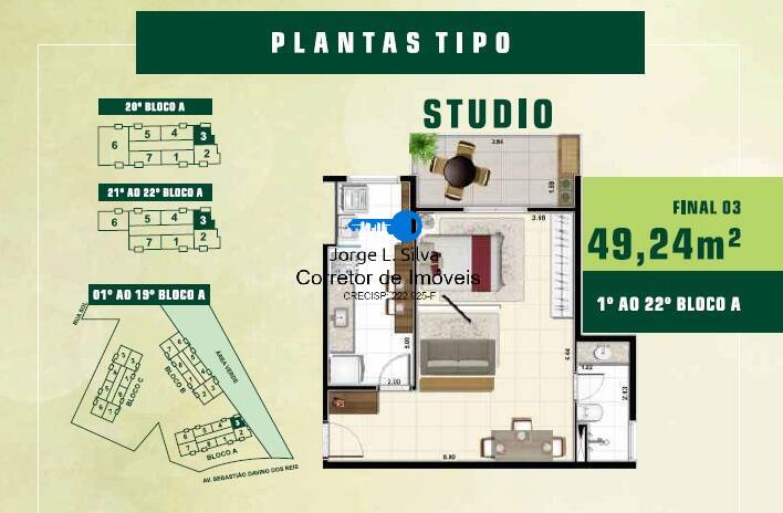 Studios de 49,24m2 e 57,59m2 1 vaga venda e Locação com opção de compra!
