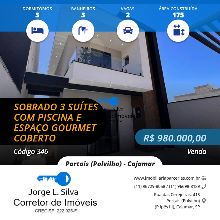 Sobrado no Portal III 3 Dormitórios 3 Suíte 2 com varanda e Piscina !